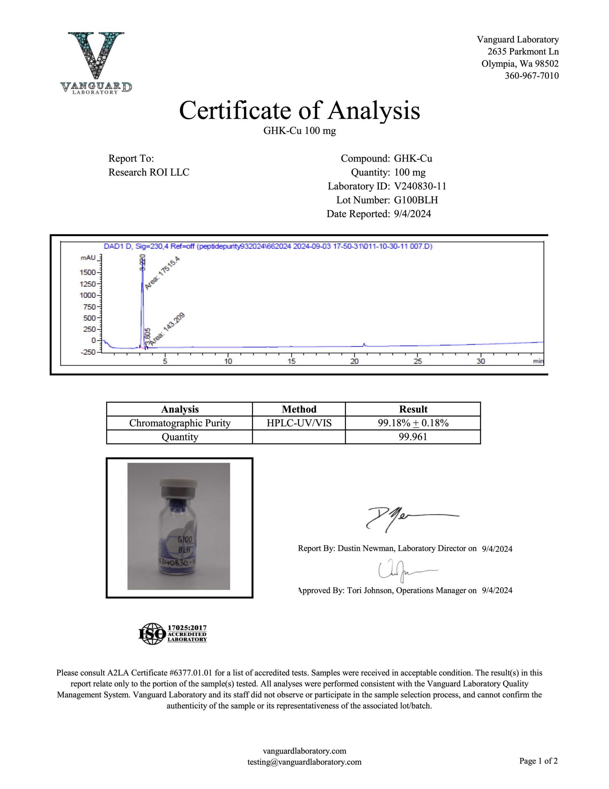 GHK-cu  Copper Tri-Peptide-1 Lyophilized Powder 38mg/100mg | 99.7%