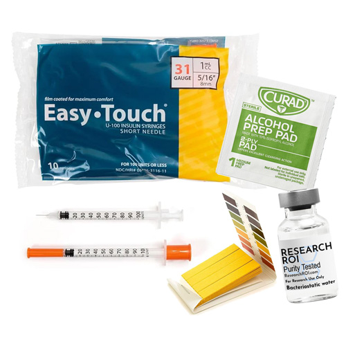 The Bundle | 10 Pack of 31G | 1 cc | 5/16 (8mm) | U100 Syringes | Alcohol Prep Pads (30) | pH Test Strips | 3mL Bacteriostatic Water